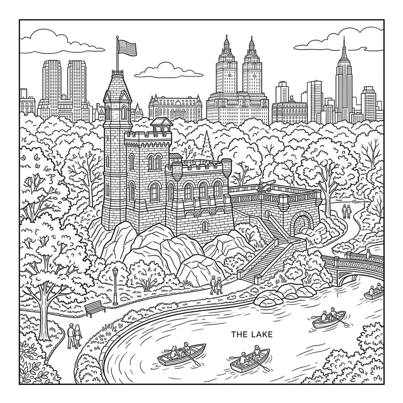 Coloring Book Image of Belvedere Castle in Central Park, NYC