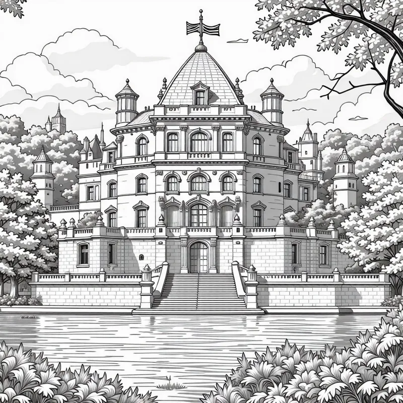 Coloring Book Image of Belvedere Castle in Central Park, NYC