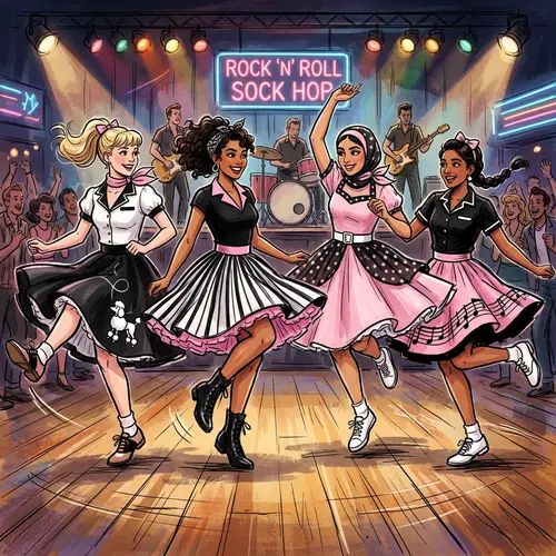 Rock 'n' Roll Inspired Female Dancers Illustration