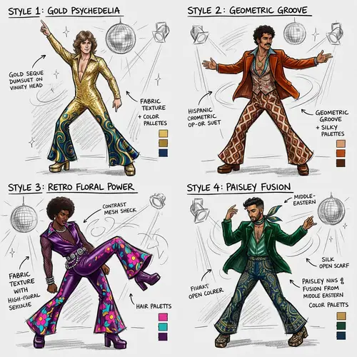 Fabulous 70s Male Dancers Digital Design Sketches