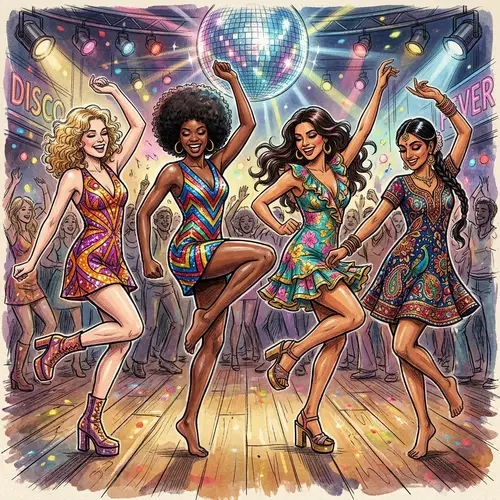 Fabulous 70s Fashion Dancers - Vibrant & Dazzling Sketches