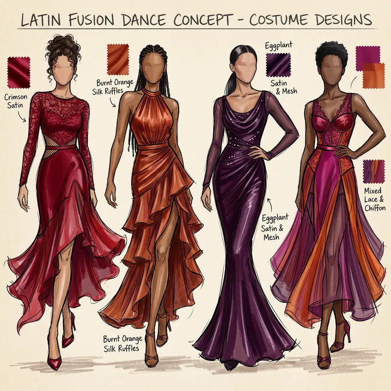 Latin Dance Costume Design Sketches: Sensual Dance Concepts