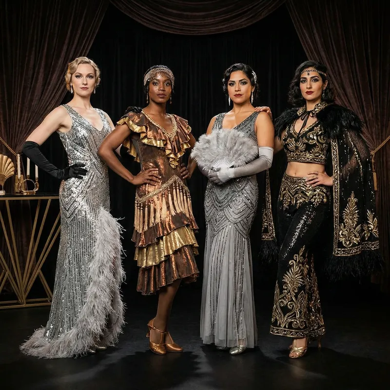 Glamorous 1920s & 1930s Inspired Female Dancers with Diverse Costumes