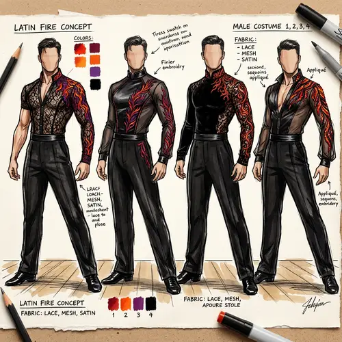 Latin Dance Costume Design Sketch for Four Men