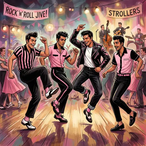 Vibrant 50s Rock 'n' Roll Dancers in Elvis-inspired Costumes