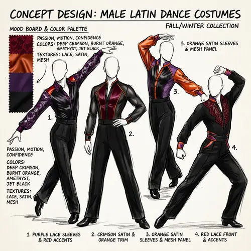 Male Latin Dance Costume Design Sketch | Sensual & Confident