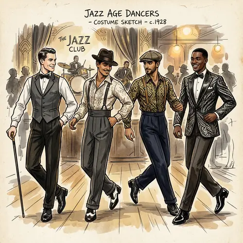 1920s Male Dancers Costume Design Sketches | Glamour & Elegance