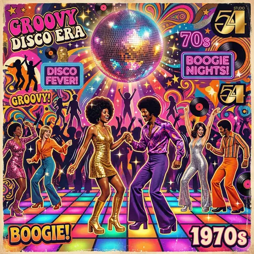70s Disco Era Collage: Glitz, Glamour & Groovy Fashion