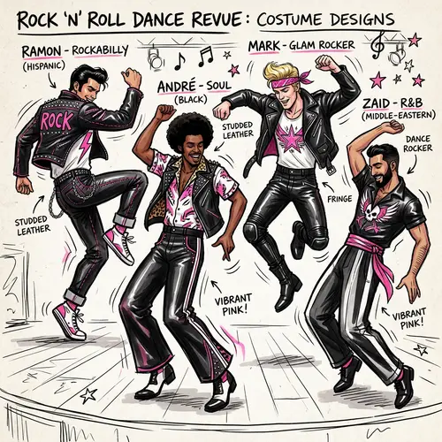 Rock 'n' Roll Costume Design Sketch for Male Dancers