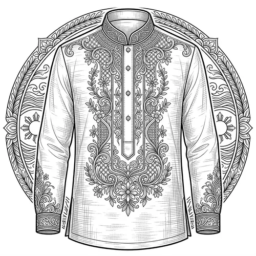 Intricate Black & White Philippine Barong Vector Pattern