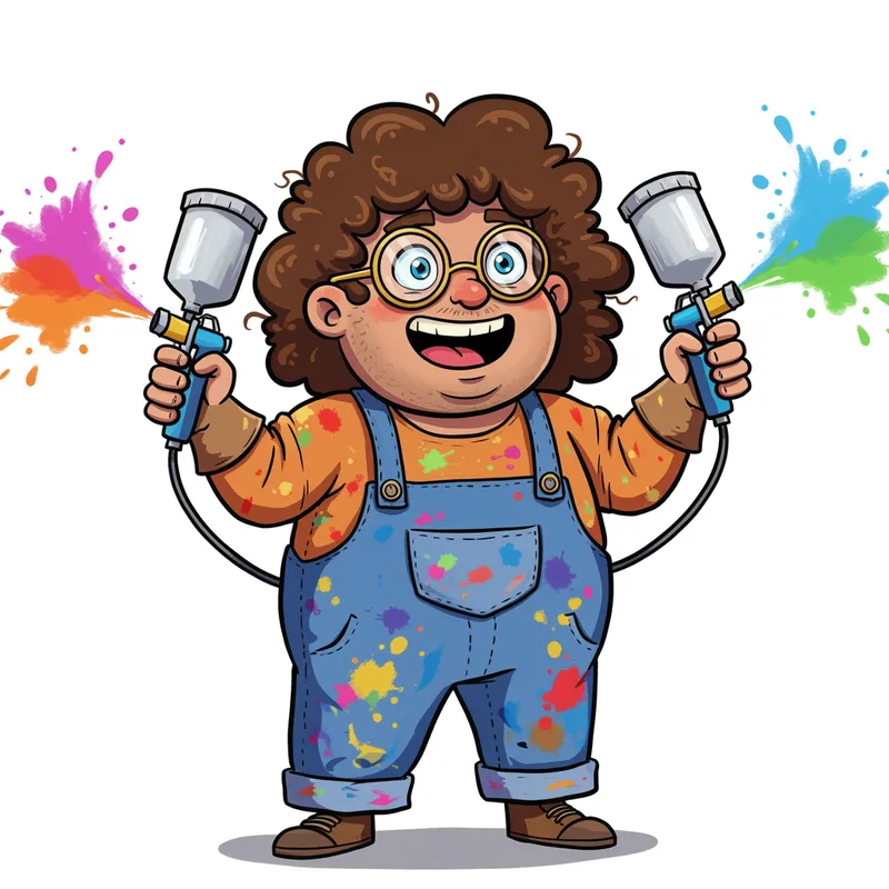 Chubby Cartoon Painter with Spray Guns