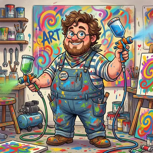 Chubby Cartoon Painter with Spray Guns
