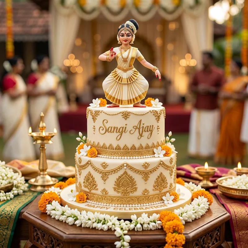 Elegant Kerala Dancer Cake Design for Sangi Ajay Elegant Kerala Dancer Cake Design for Sangi Ajay