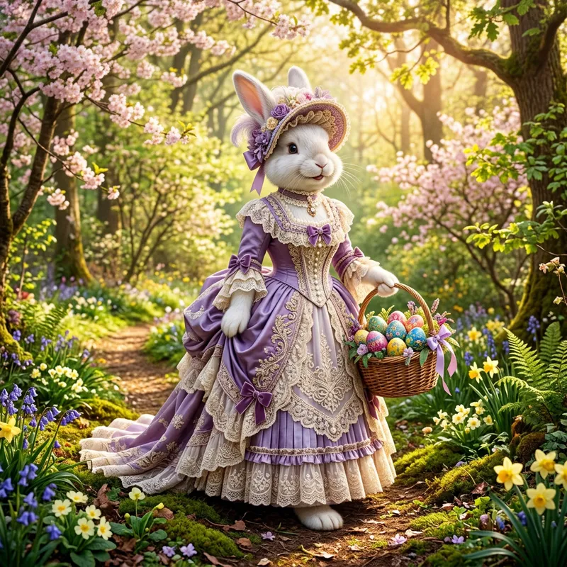 Radiant Forest Stroll with Easter Rabbit & Couture Dress Radiant Forest Stroll with Easter Rabbit & Couture Dress