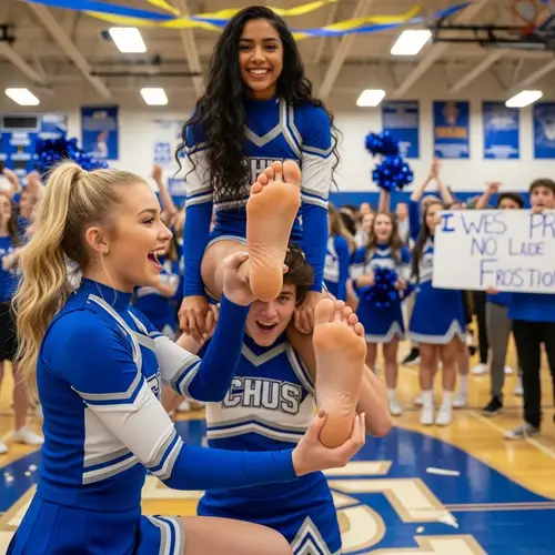 High School Pep Rally: Latina & Blonde Bare Feet