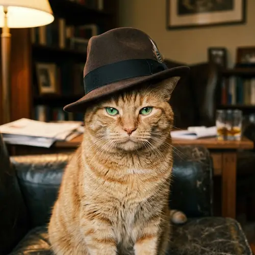 Nicolas Cage Lookalike Cat with Michael Jackson Hat