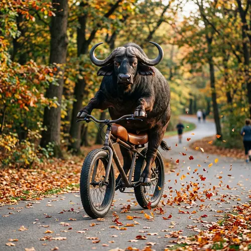 Buffalo Riding Bike in Park | Unusual Animal Experience