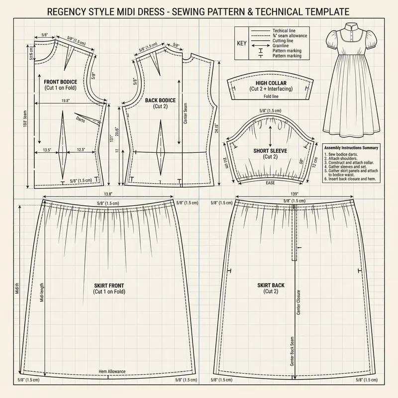 Regency Style Dress Sewing Pattern Template Regency Style Dress Sewing Pattern Template