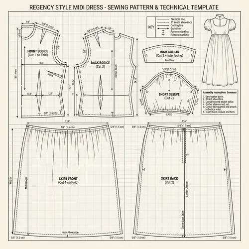 Regency Style Dress Sewing Pattern Template