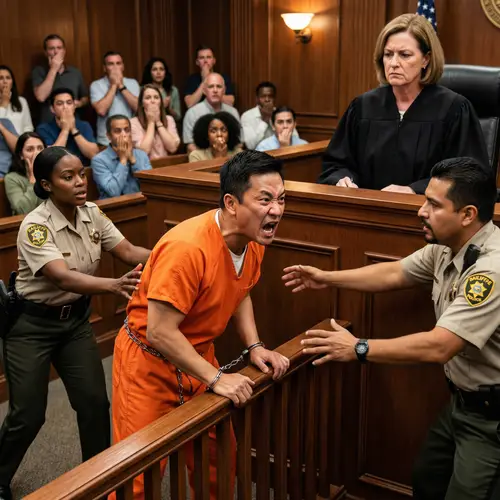 Dramatic Courtroom Scene: Prisoner Attacks Judge