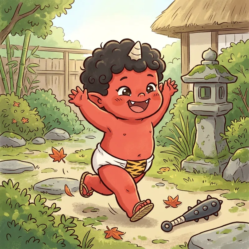 Cartoon Toddler Oni - Vibrant Red-Skinned Youth Cartoon Toddler Oni - Vibrant Red-Skinned Youth