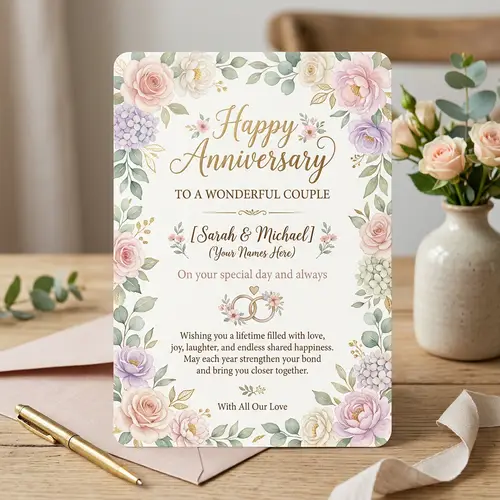 Elegant Anniversary Card Design with Floral Patterns