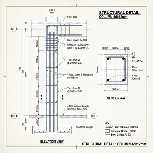 Detailed Structural Plan: Column 4db12mm Specifications