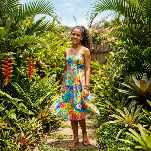 Smiling Teenage Girl in Colorful Sundress | South America