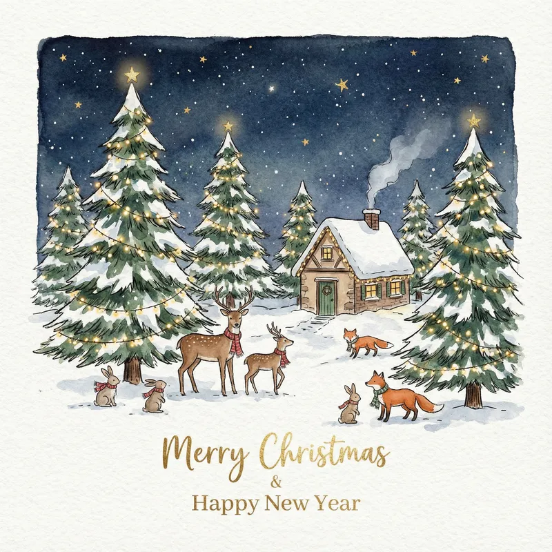 Festive Christmas Card Design with Pine Trees