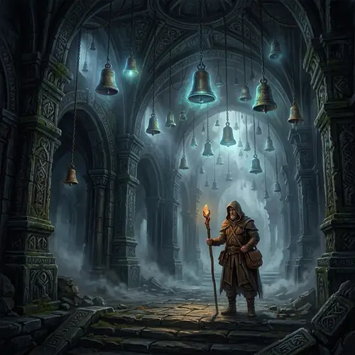 Mystical Fantasy Art: Lone Man in Ancient Temple
