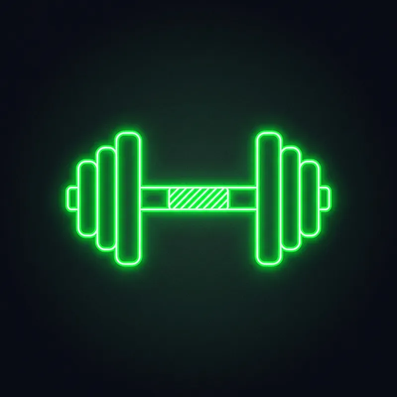 Minimalistic 2D Neon Green Dumbbell Icon