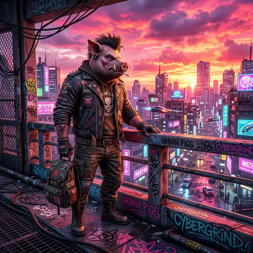 GTA VI Style Pig Avatar at Dusk