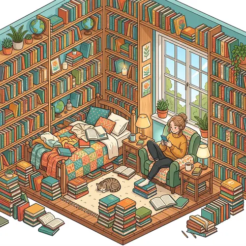 Isometric Bedroom with Bookcases: Charming and Vibrant Design
