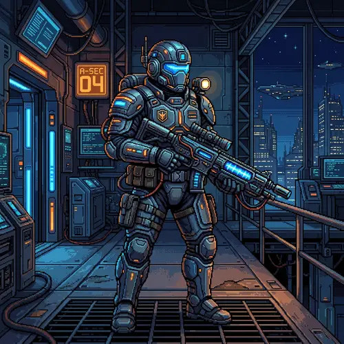 Futuristic Pixel Art Soldier Design