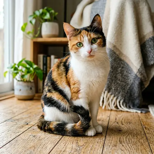 Playful Domestic Shorthair Cat with Calico Marking