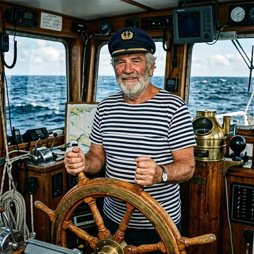 Experienced Captain in Striped T-Shirt and Captain's Hat