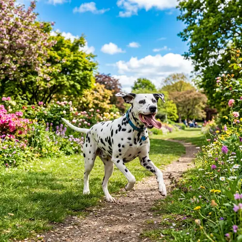 Playful Dalmatian Dog Running in Lush Green Park