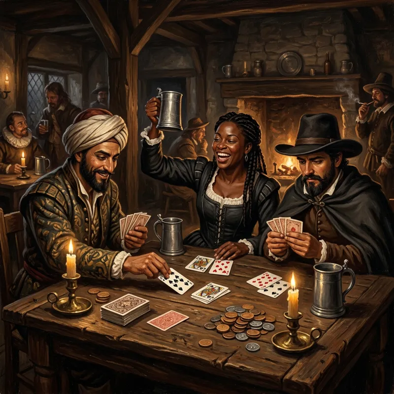 17th Century Blackjack Tavern Scene with Multicultural Players