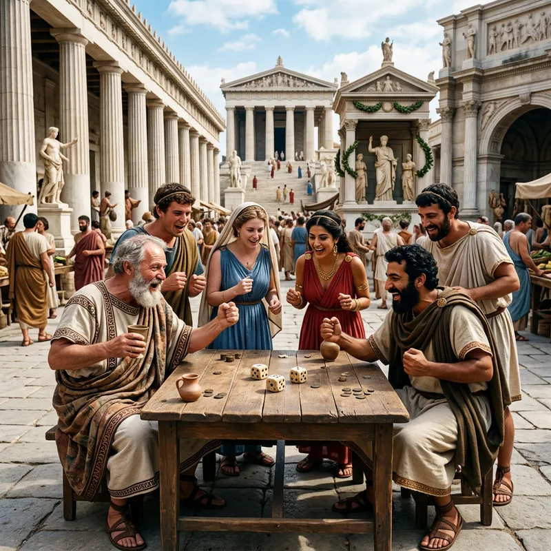 Lively Ancient Greece & Rome Dice Game Scene