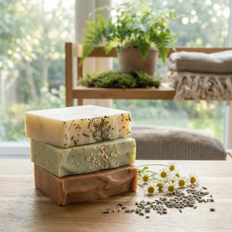 Stacked Handmade Bar Soaps with Delicate Flowers | Natural Beauty