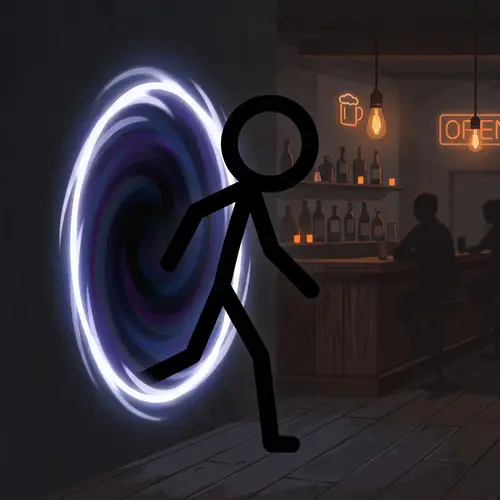 Simple Black Stick Figure Emerging from a Portal