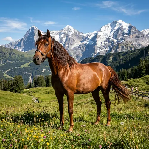 Majestic Horse in Lush Green Meadow | Outdoor Equestrian Photography