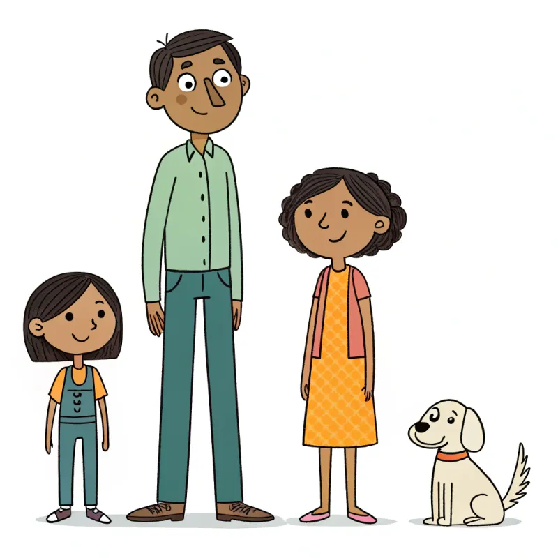 Pencil-Drawn Stick Figure Family Art