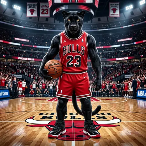 3D Black Panther Cat in Chicago Bulls Jersey