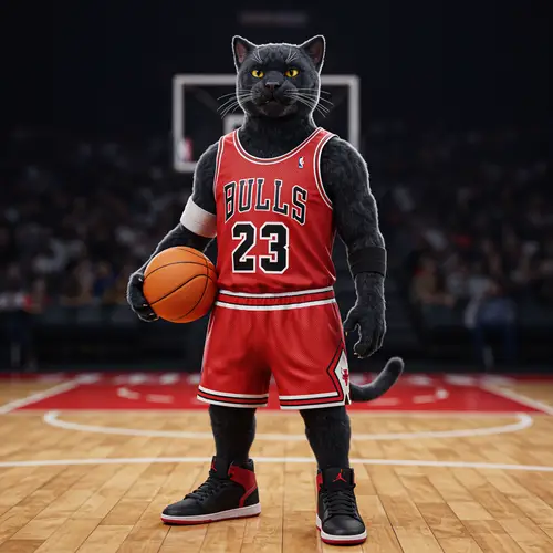 3D Black Panther Cat in Chicago Bulls Jersey