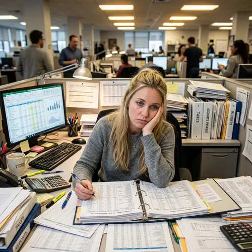 Bored Woman in Office | Accounting Spreadsheets Photo