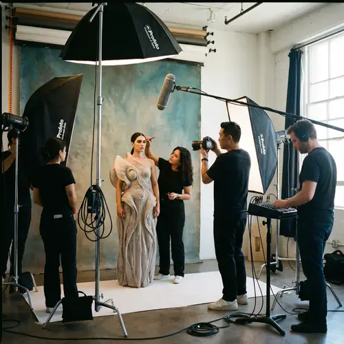 Bustling Photography Studio Scene with International Team