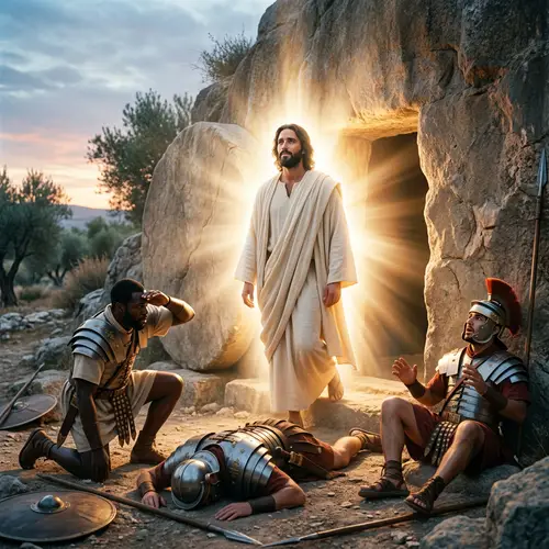 Resurrection of Christ: Divine Light Blinding Roman Soldiers