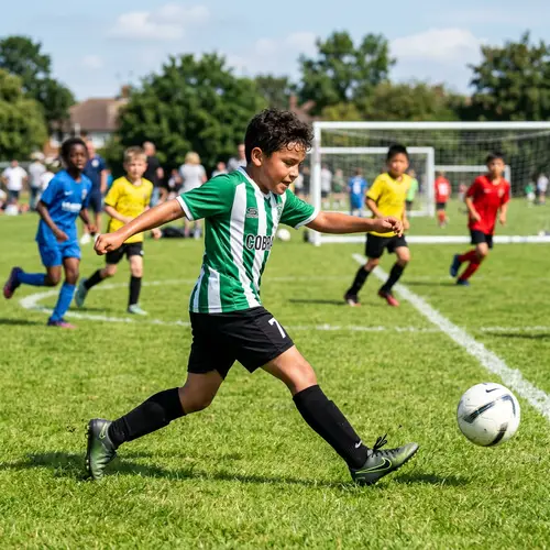 Young Hispanic Boy Playing Football with Passion