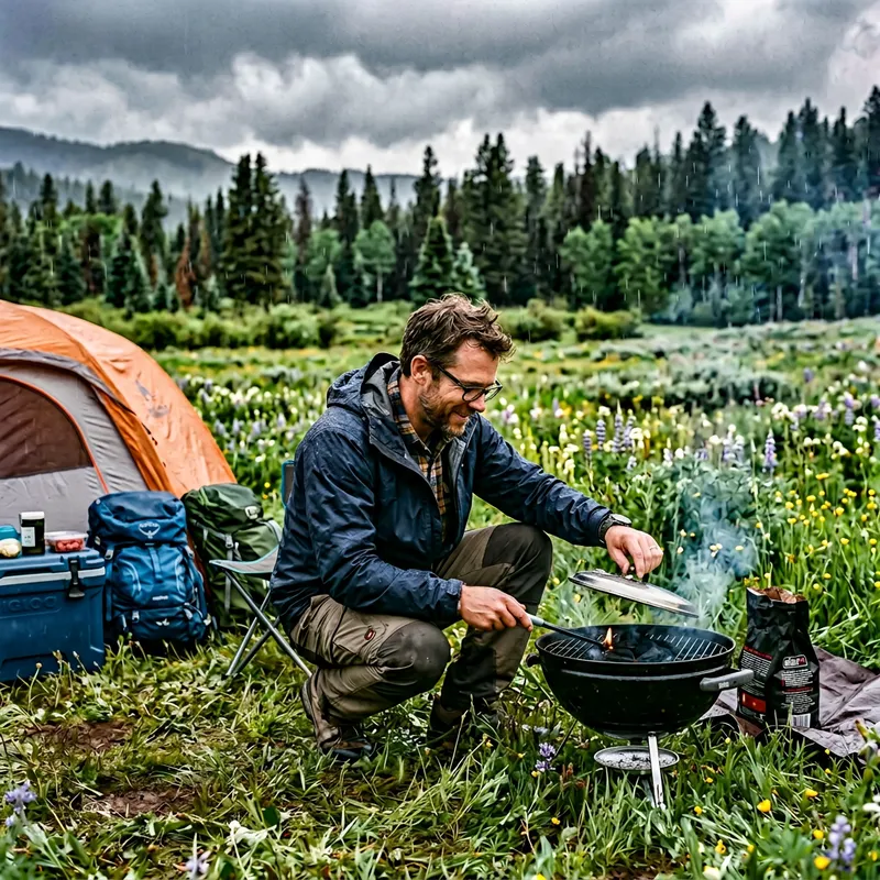 Raining BBQ: 39-Year-Old Man Camps in Field with Glasses Raining BBQ: 39-Year-Old Man Camps in Field with Glasses